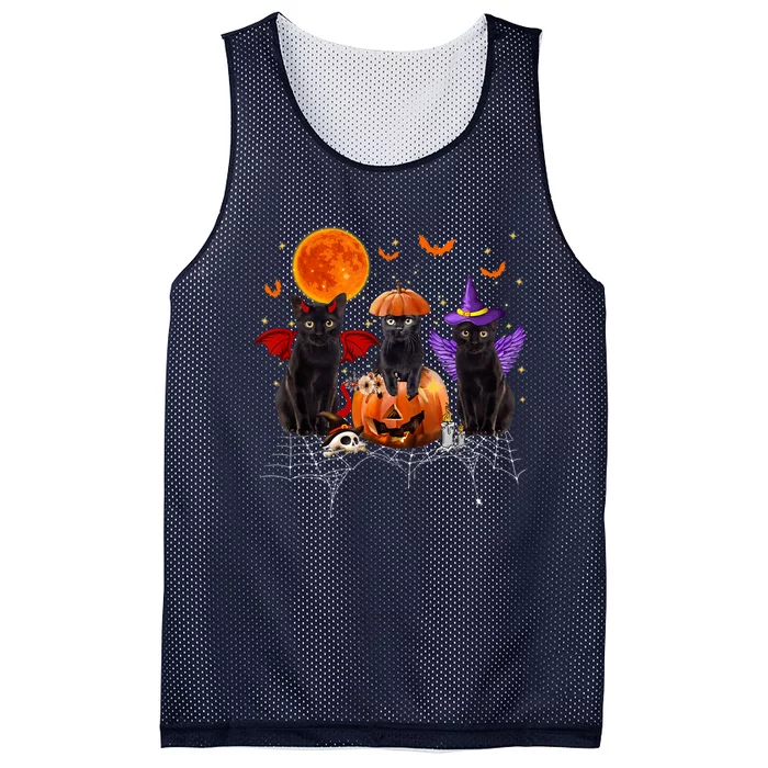 Black Cat Halloween Black Cat Sitting On Pumpkin Mesh Reversible Basketball Jersey Tank