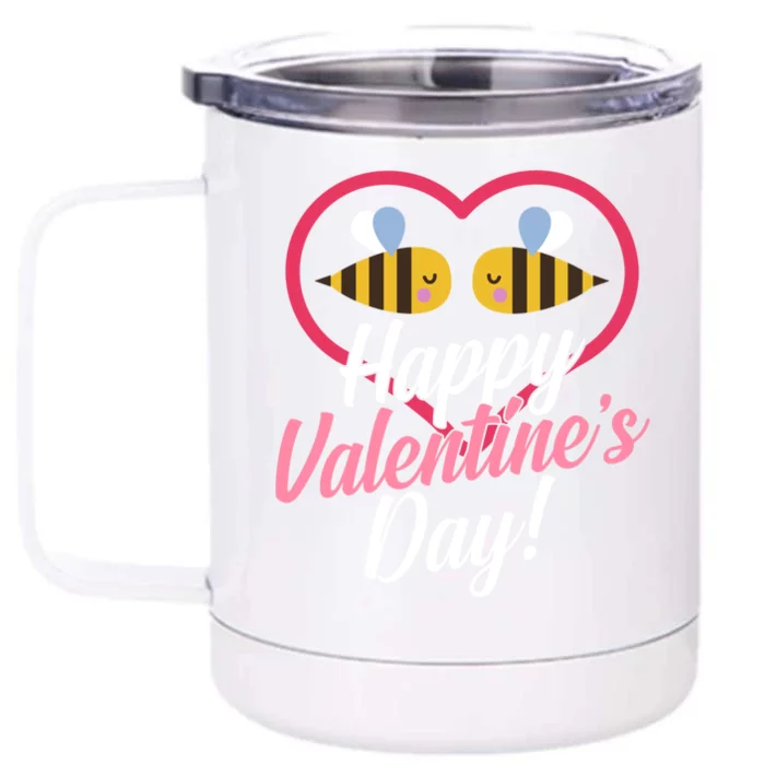 Bees Couple Heart Happy Valentine's Day Gift Front & Back 12oz Stainless Steel Tumbler Cup