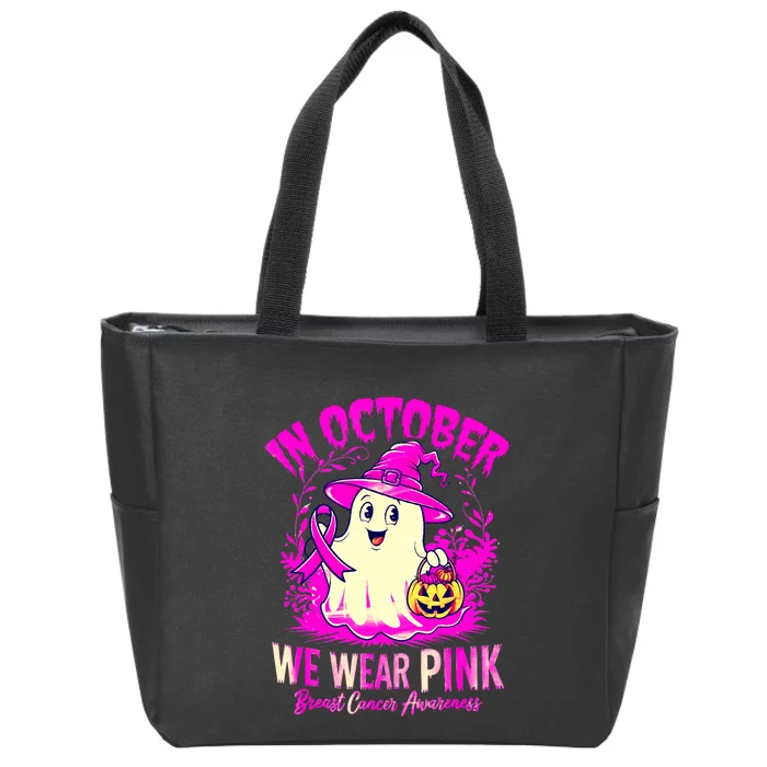 Breast Cancer Halloween In October We Wear Zip Tote Bag