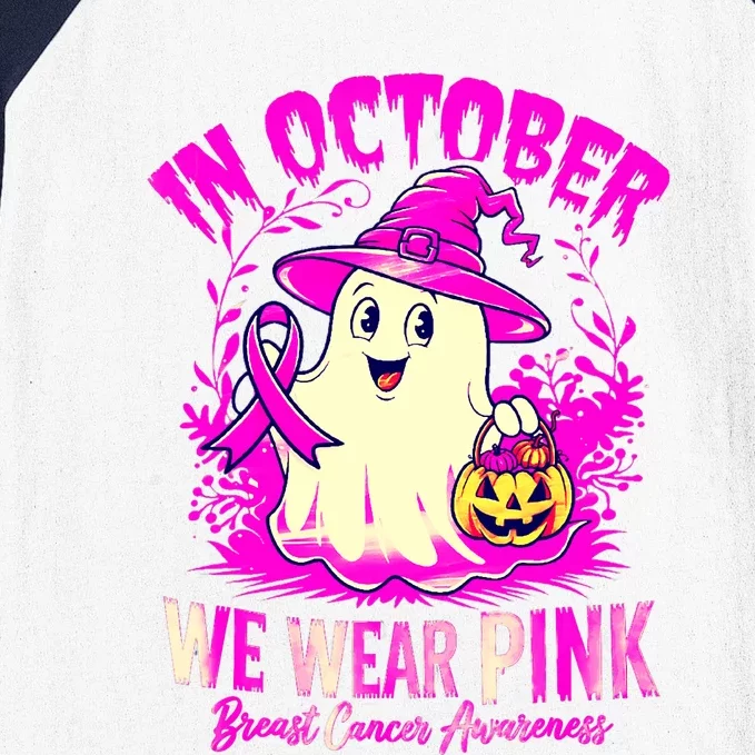 Breast Cancer Halloween In October We Wear Baseball Sleeve Shirt