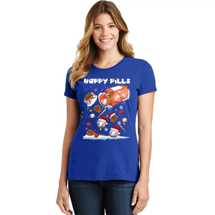 Baseball Christmas Hat Santa Baseball Happy Pill Xmas Funny Gift Women's T-Shirt