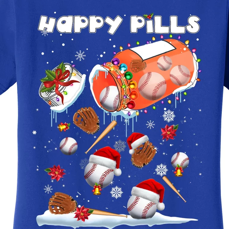 Baseball Christmas Hat Santa Baseball Happy Pill Xmas Funny Gift Women's T-Shirt