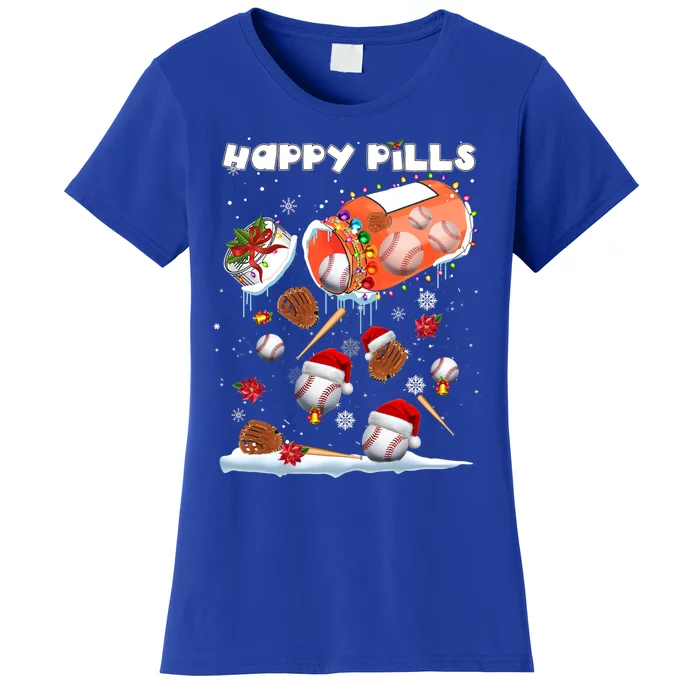 Baseball Christmas Hat Santa Baseball Happy Pill Xmas Funny Gift Women's T-Shirt