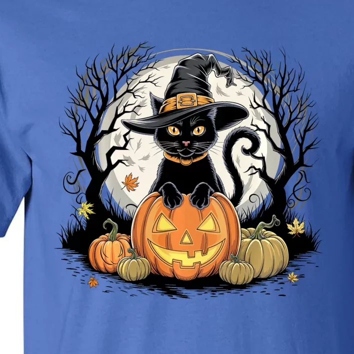 Black Cat Halloween Jack O Lantern Moon Pumpkin Costume Tall T-Shirt