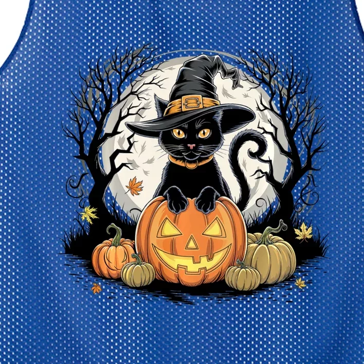 Black Cat Halloween Jack O Lantern Moon Pumpkin Costume Mesh Reversible Basketball Jersey Tank