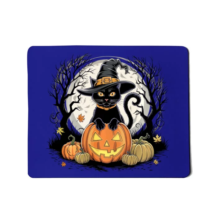 Black Cat Halloween Jack O Lantern Moon Pumpkin Costume Mousepad