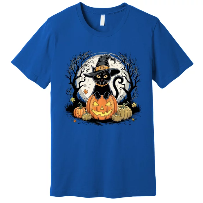 Black Cat Halloween Jack O Lantern Moon Pumpkin Costume Premium T-Shirt