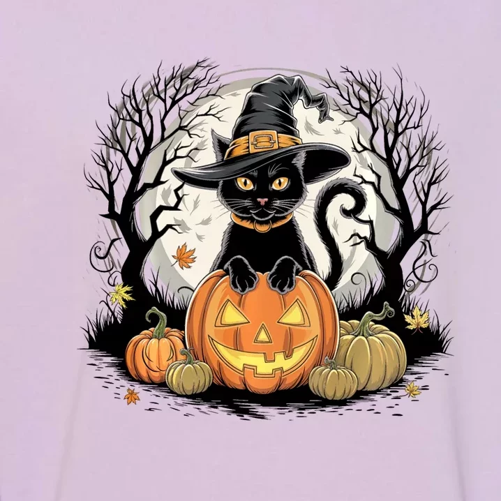 Black Cat Halloween Jack O Lantern Moon Pumpkin Costume Garment-Dyed Sweatshirt