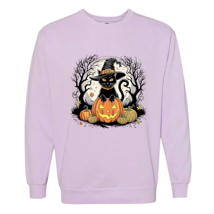 Black Cat Halloween Jack O Lantern Moon Pumpkin Costume Garment-Dyed Sweatshirt