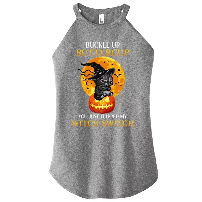 Buttercup Cats Halloween Scary Black Cat Witch Hat Womens Gift Women’s Perfect Tri Rocker Tank