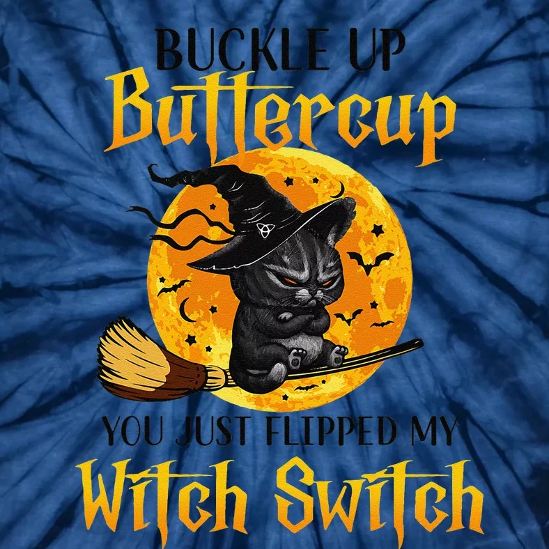 Buttercup Cats Halloween Scary Black Cat Witch Hat Womens Tie-Dye T-Shirt