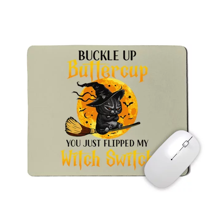 Buttercup Cats Halloween Scary Black Cat Witch Hat Womens Mousepad