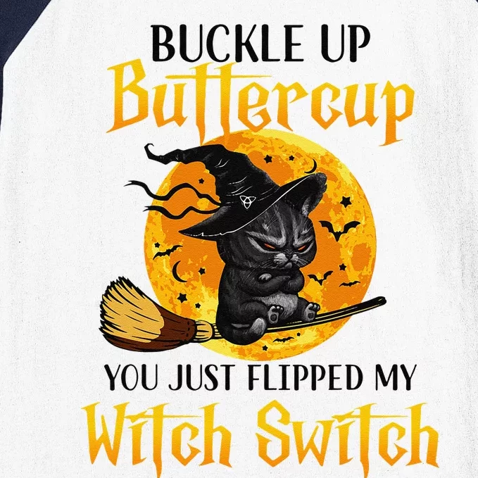 Buttercup Cats Halloween Scary Black Cat Witch Hat Baseball Sleeve Shirt