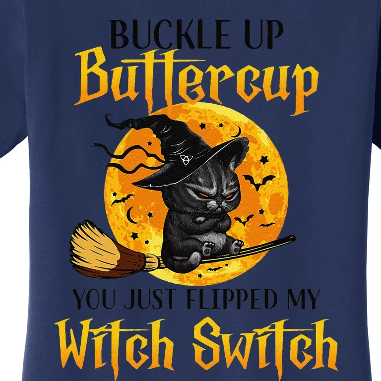 Buttercup Cats Halloween Scary Black Cat Witch Hat Women's T-Shirt