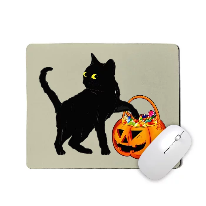 Black Cat Halloween Candy Pumpkin Bag Sweet Lollipop Funny Mousepad