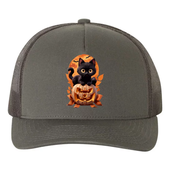 Black Cat Halloween Pumpkin Funny Cat Lover Gift Yupoong Adult 5-Panel Trucker Hat