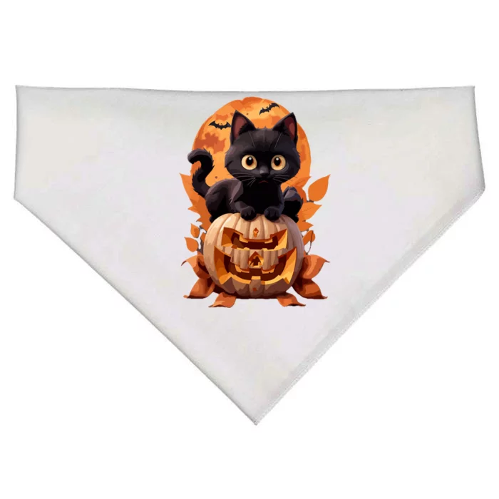 Black Cat Halloween Pumpkin Funny Cat Lover Gift USA-Made Doggie Bandana