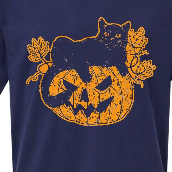 Black Cat Halloween Gifts Funny Spooky Scary Sueded Cloud Jersey T-Shirt