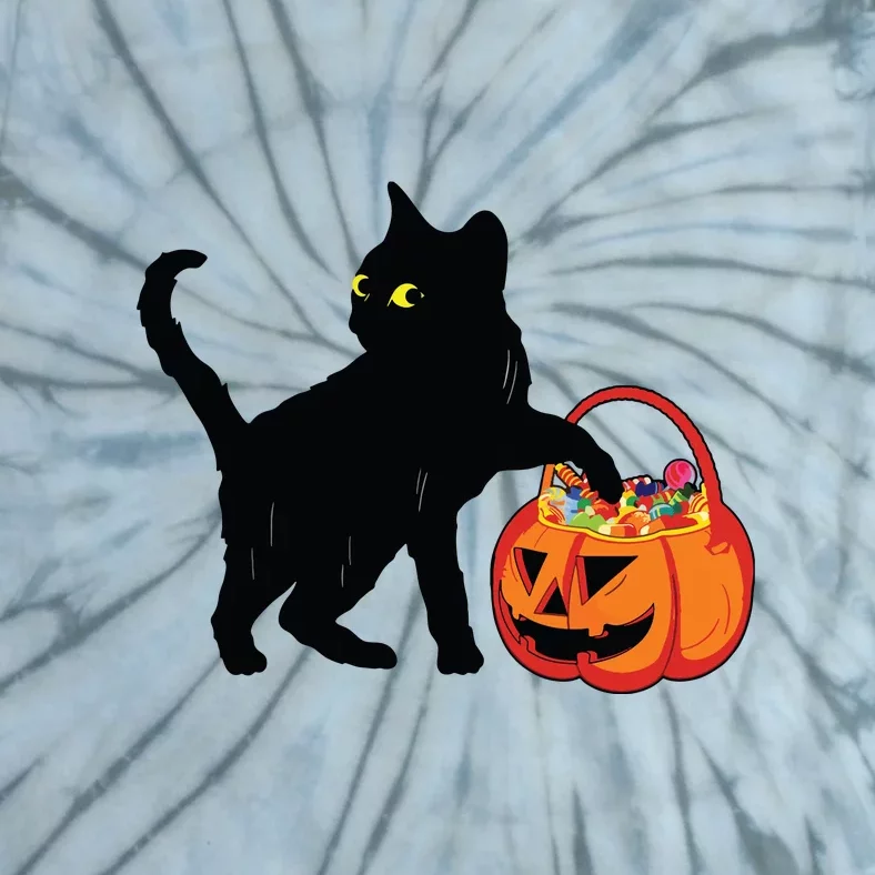 Black Cat Halloween Pumpkin Tie-Dye T-Shirt