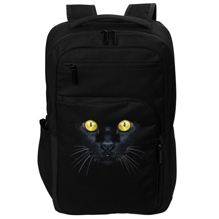 Black Cat Halloween Spooky Yellow Eyes Cat Impact Tech Backpack