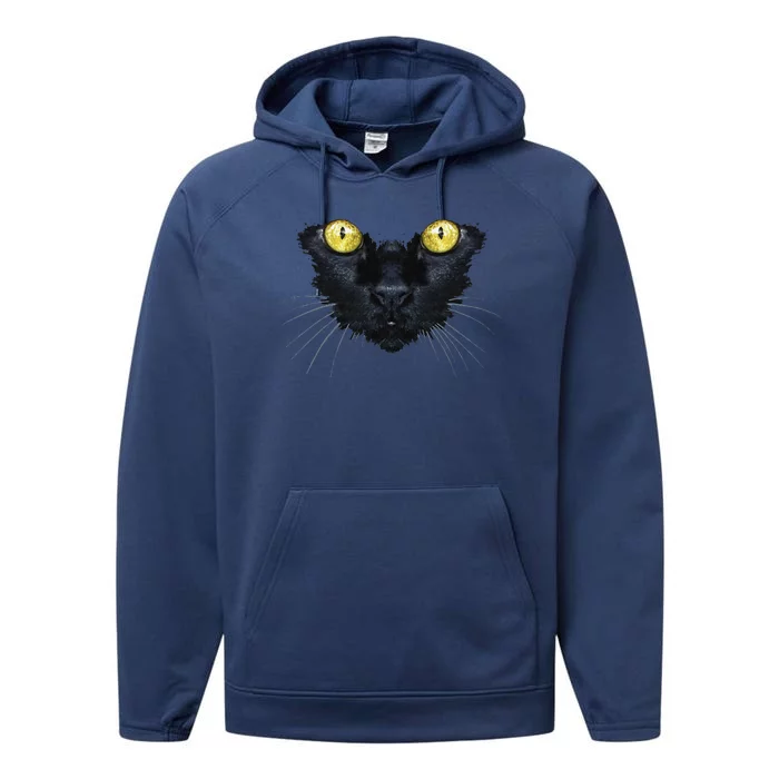 Black Cat Halloween Spooky Yellow Eyes Cat Performance Fleece Hoodie