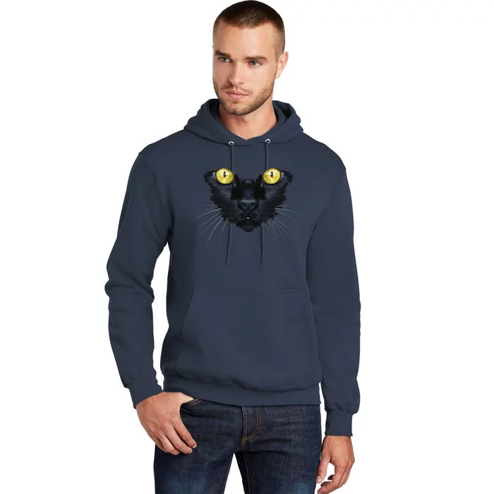 Black Cat Halloween Spooky Yellow Eyes Cat Tall Hoodie