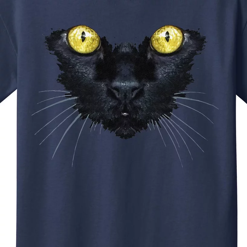 Black Cat Halloween Spooky Yellow Eyes Cat Kids T-Shirt