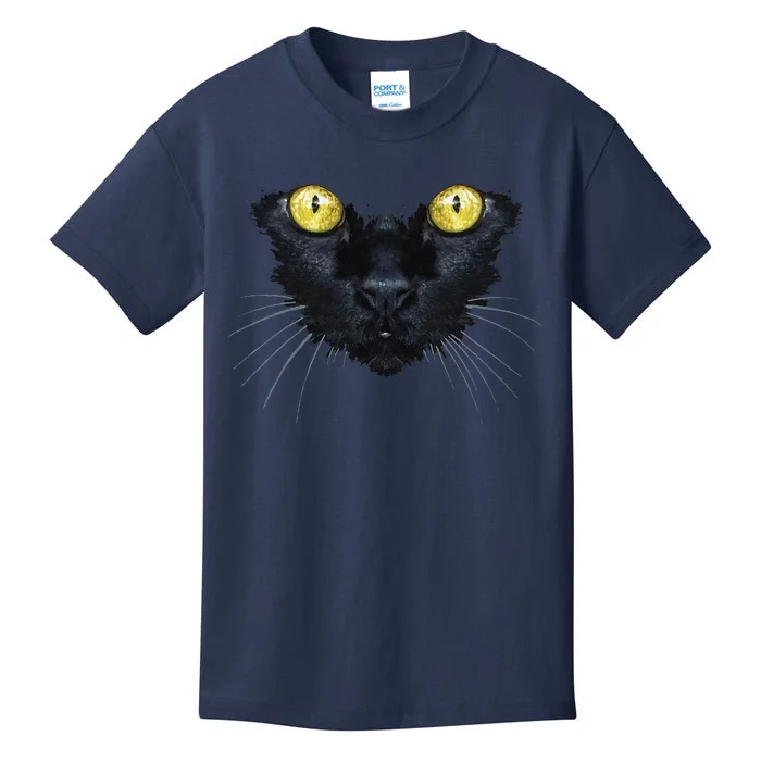 Black Cat Halloween Spooky Yellow Eyes Cat Kids T-Shirt