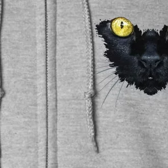 Black Cat Halloween Spooky Yellow Eyes Cat Full Zip Hoodie