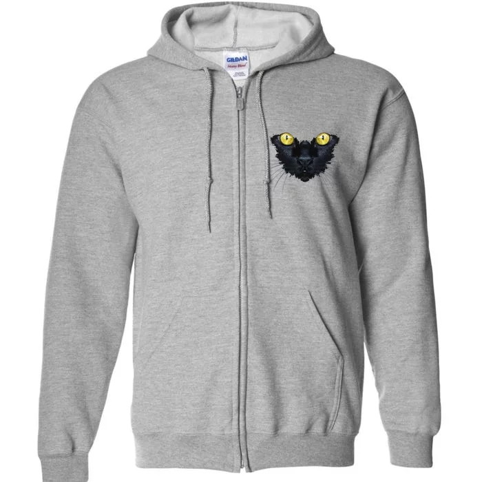 Black Cat Halloween Spooky Yellow Eyes Cat Full Zip Hoodie