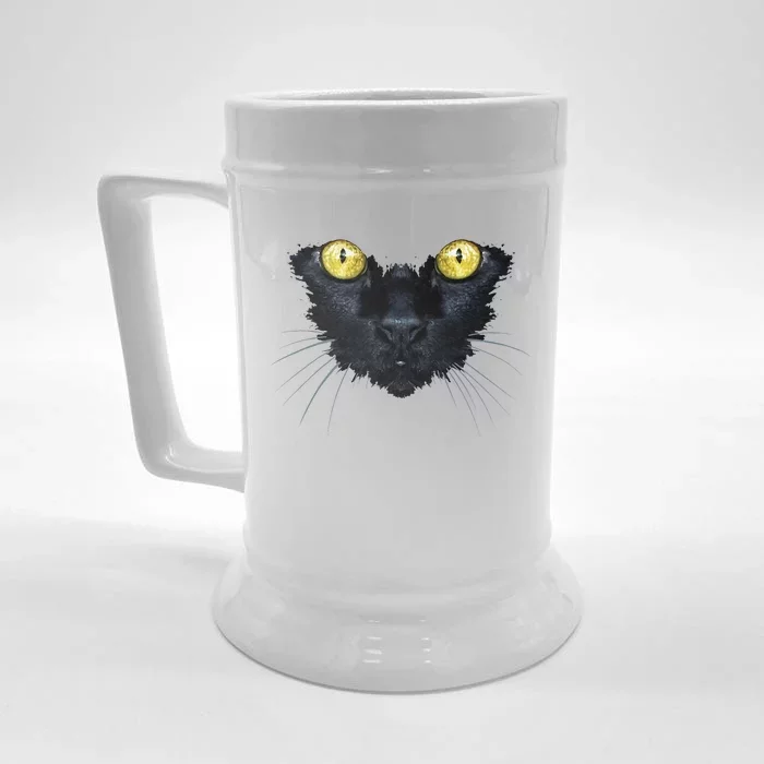 Black Cat Halloween Spooky Yellow Eyes Cat Front & Back Beer Stein