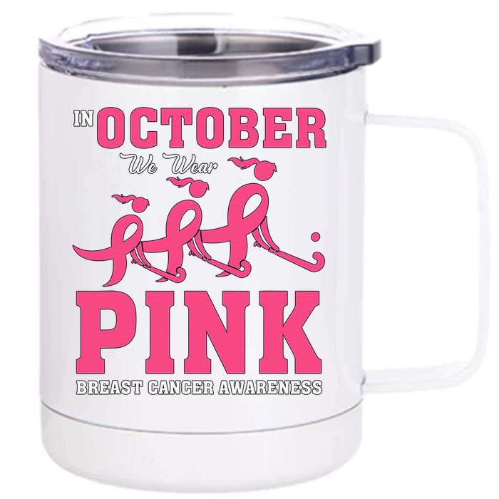 Breast Cancer Hockey Team Pink Awareness Ribbon Patient Front & Back 12oz Stainless Steel Tumbler Cup