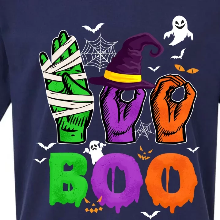 Boo Cute Halloween American Sign Language Asl Mummy Witch Cute Gift Sueded Cloud Jersey T-Shirt