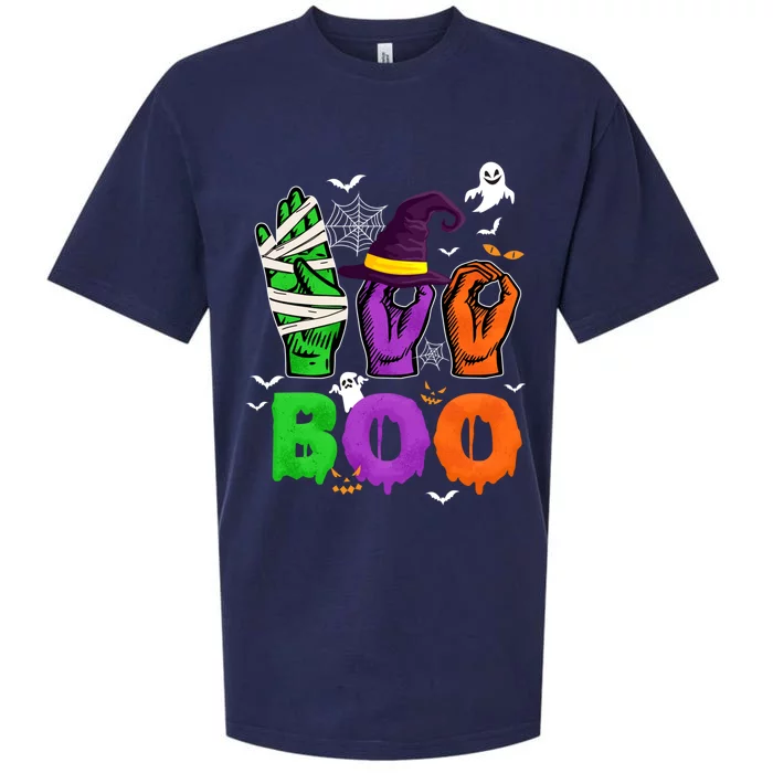 Boo Cute Halloween American Sign Language Asl Mummy Witch Cute Gift Sueded Cloud Jersey T-Shirt