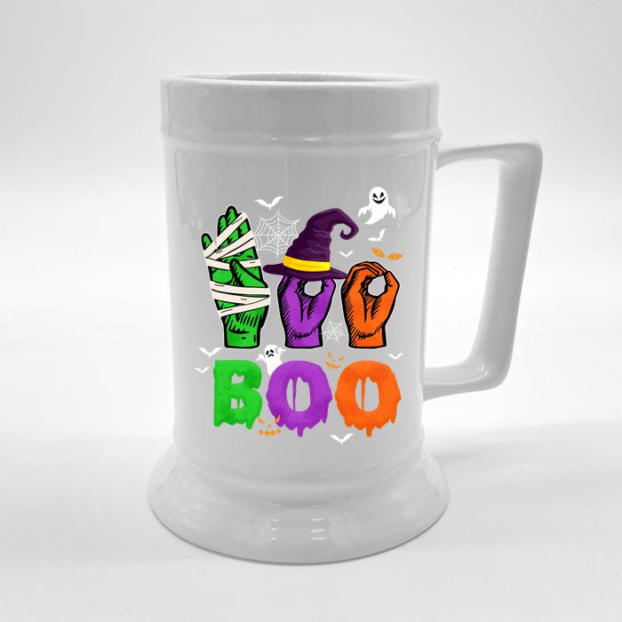 Boo Cute Halloween American Sign Language Asl Mummy Witch Cute Gift Front & Back Beer Stein