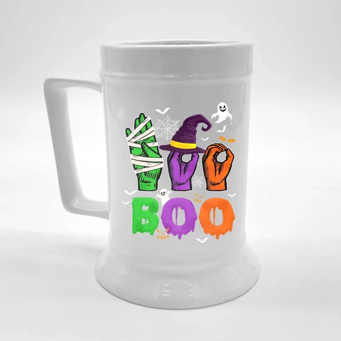 Boo Cute Halloween American Sign Language Asl Mummy Witch Cute Gift Front & Back Beer Stein