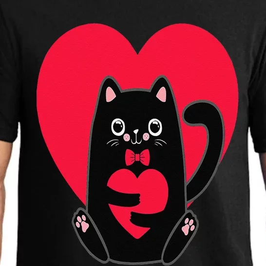 Black Cat Heart Valentines Day Cute Kitten KittyLove V Day Pajama Set