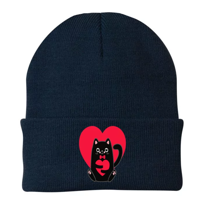 Black Cat Heart Valentines Day Cute Kitten KittyLove V Day Knit Cap Winter Beanie