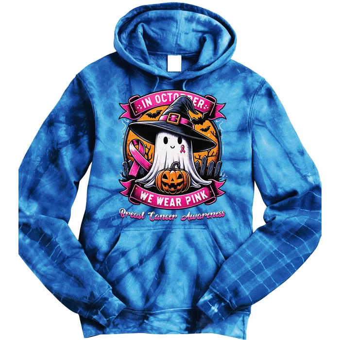 Breast Cancer Halloween In October We Wear Pin.K Ghost Witch Tie Dye Hoodie