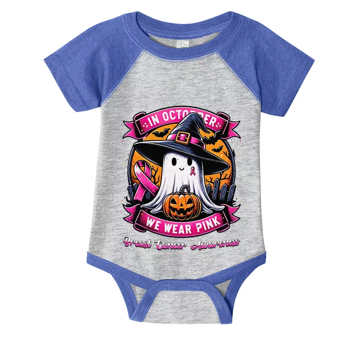 Breast Cancer Halloween In October We Wear Pin.K Ghost Witch Infant Baby Jersey Bodysuit