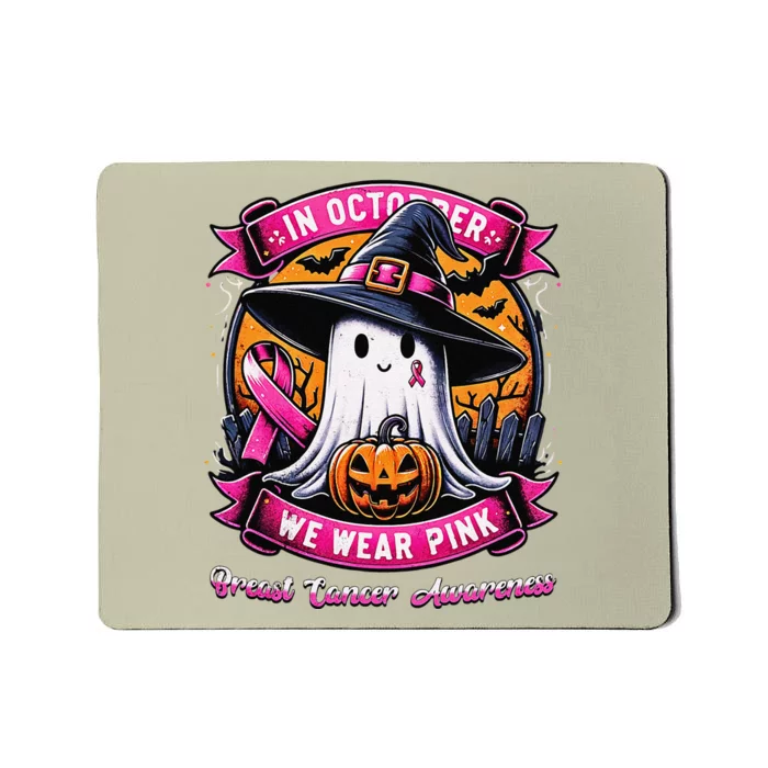 Breast Cancer Halloween In October We Wear Pin.K Ghost Witch Mousepad