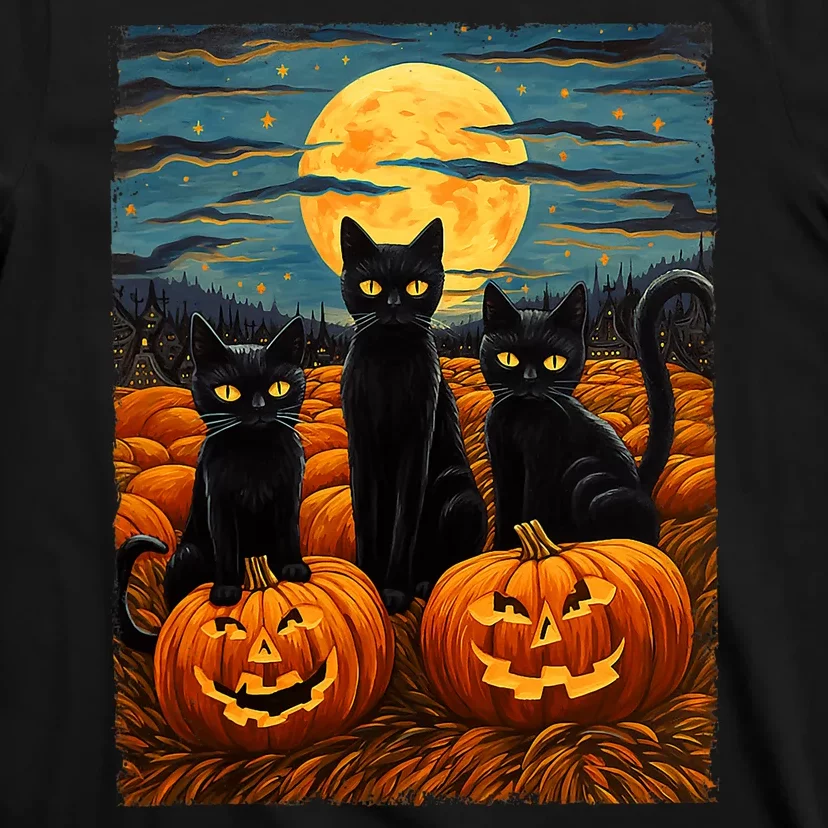 Black Cat Halloween Cat Lovers Starry Night Cat Van Gogh Cat T-Shirt