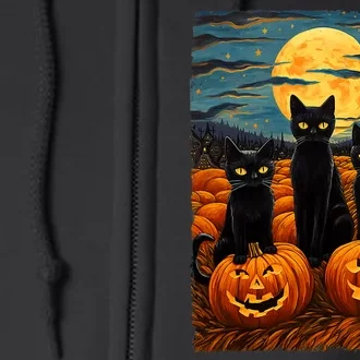 Black Cat Halloween Cat Lovers Starry Night Cat Van Gogh Cat Full Zip Hoodie