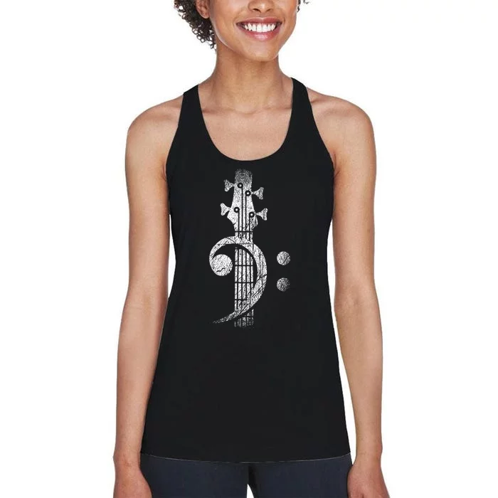 Bass Cleff Headstock Bass Guitar Women's Racerback Tank