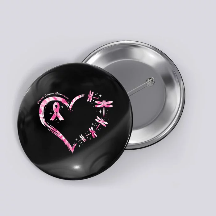 Breast Cancer Heart Dragonflies Awareness Button