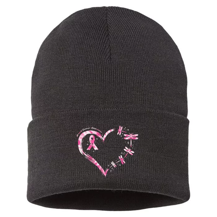 Breast Cancer Heart Dragonflies Awareness Sustainable Knit Beanie