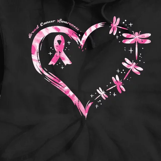 Breast Cancer Heart Dragonflies Awareness Tie Dye Hoodie