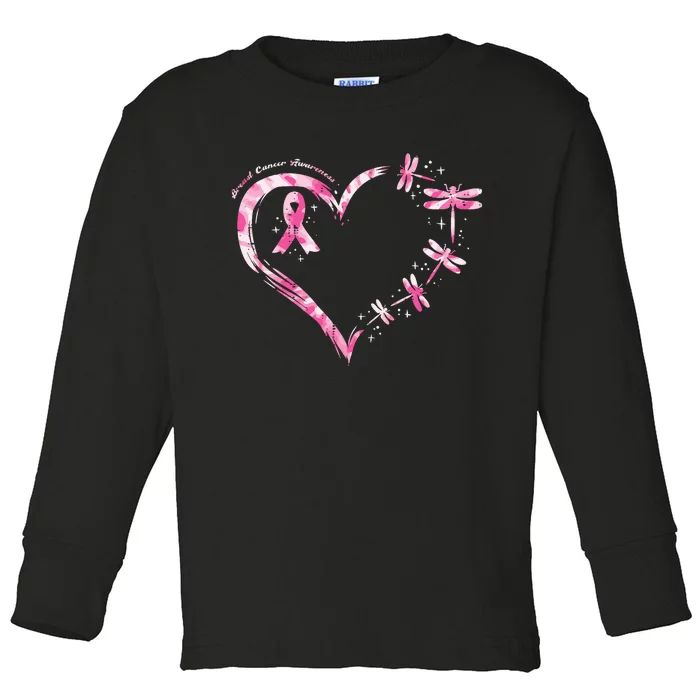 Breast Cancer Heart Dragonflies Awareness Toddler Long Sleeve Shirt