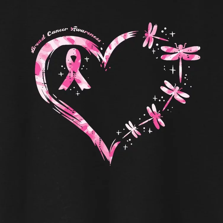 Breast Cancer Heart Dragonflies Awareness Women's Crop Top Tee