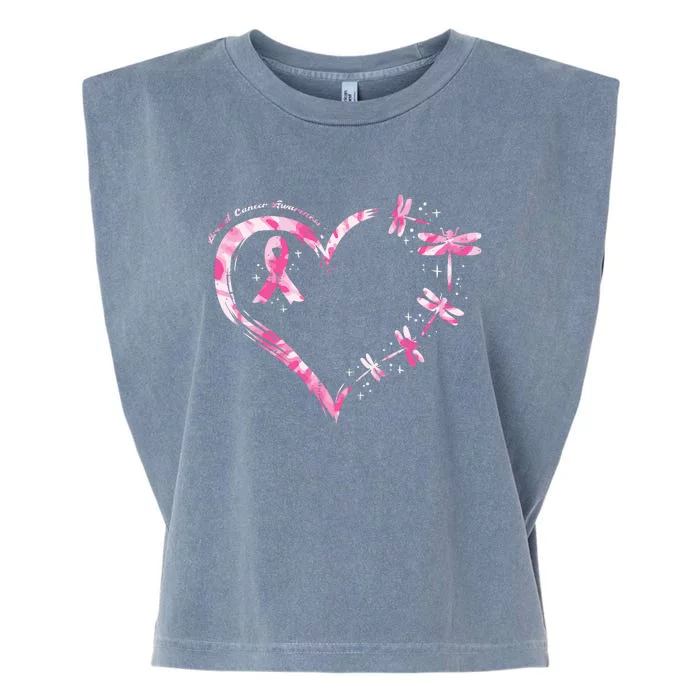 Breast Cancer Heart Dragonflies Awareness Garment-Dyed Women's Muscle Tee